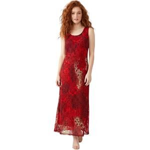 Studio 1 Sleeveless Deep Red Maxi Dress Formal Floral Wedding Lightweight Large